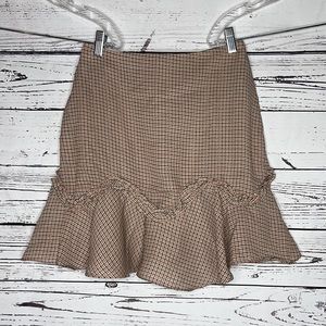 Polly NWT Size 4 Beige Plaid Ruffle Trim Flounce Hemline Eulo Mini Skirt